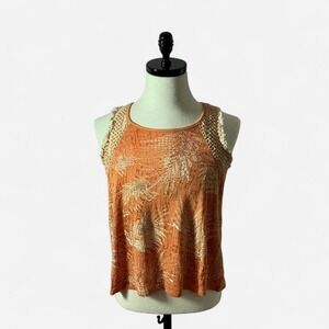 Miss Me Orange Tropical Palm Leaf Sequin Crochet Lace Tank Top MDT1765T Womens S